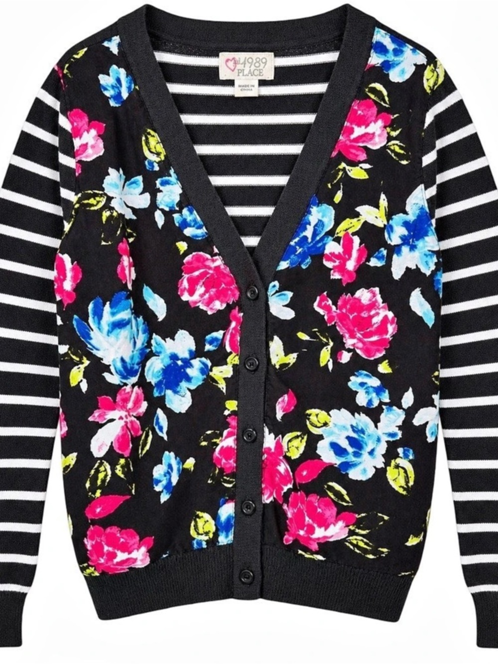 The Children’s Place Girls Floral Striped Cardigan Size 10/12 L
